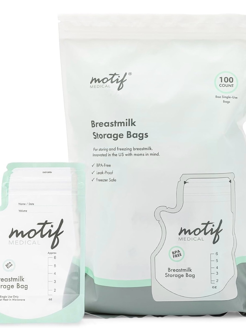 motif Medical Breastmilk Storage Bags - Mint Green (100 Count)
